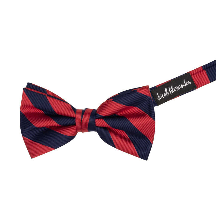 Woven Narrow Stripes Banded Bow Tie - Red Navy