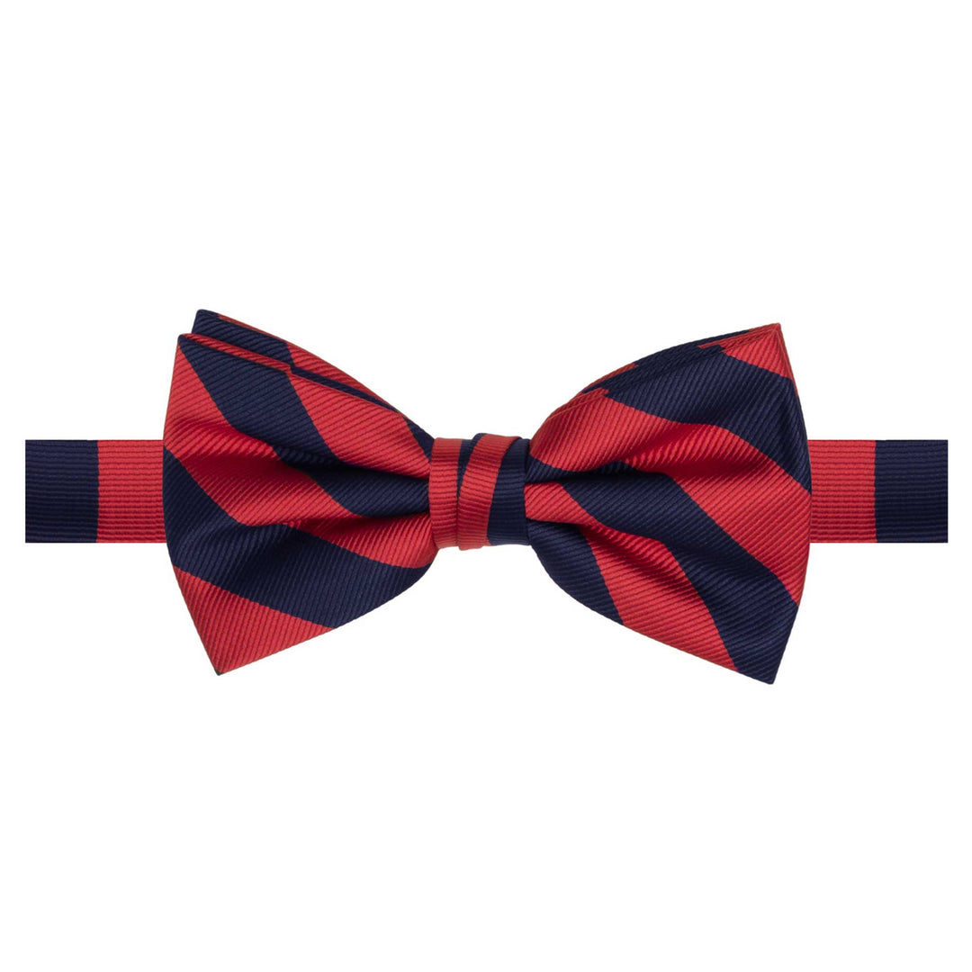 Woven Narrow Stripes Banded Bow Tie - Red Navy