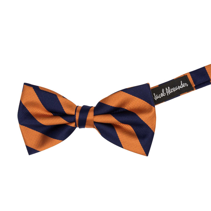 Woven Narrow Stripes Banded Bow Tie - Orange Navy