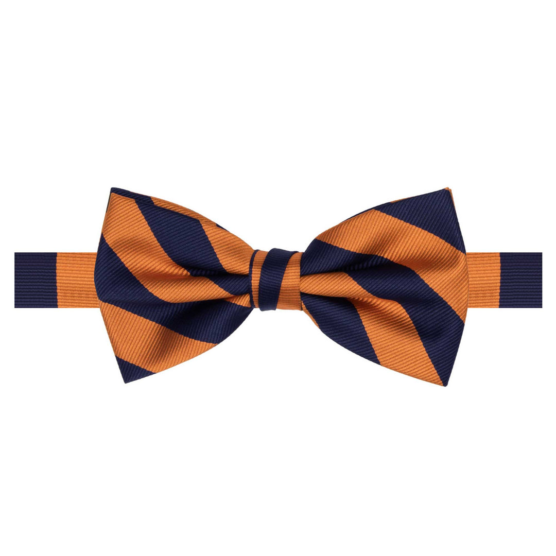 Woven Narrow Stripes Banded Bow Tie - Orange Navy