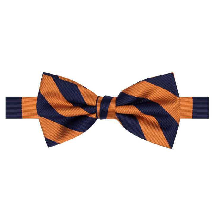 Woven Narrow Stripes Banded Bow Tie - Orange Navy