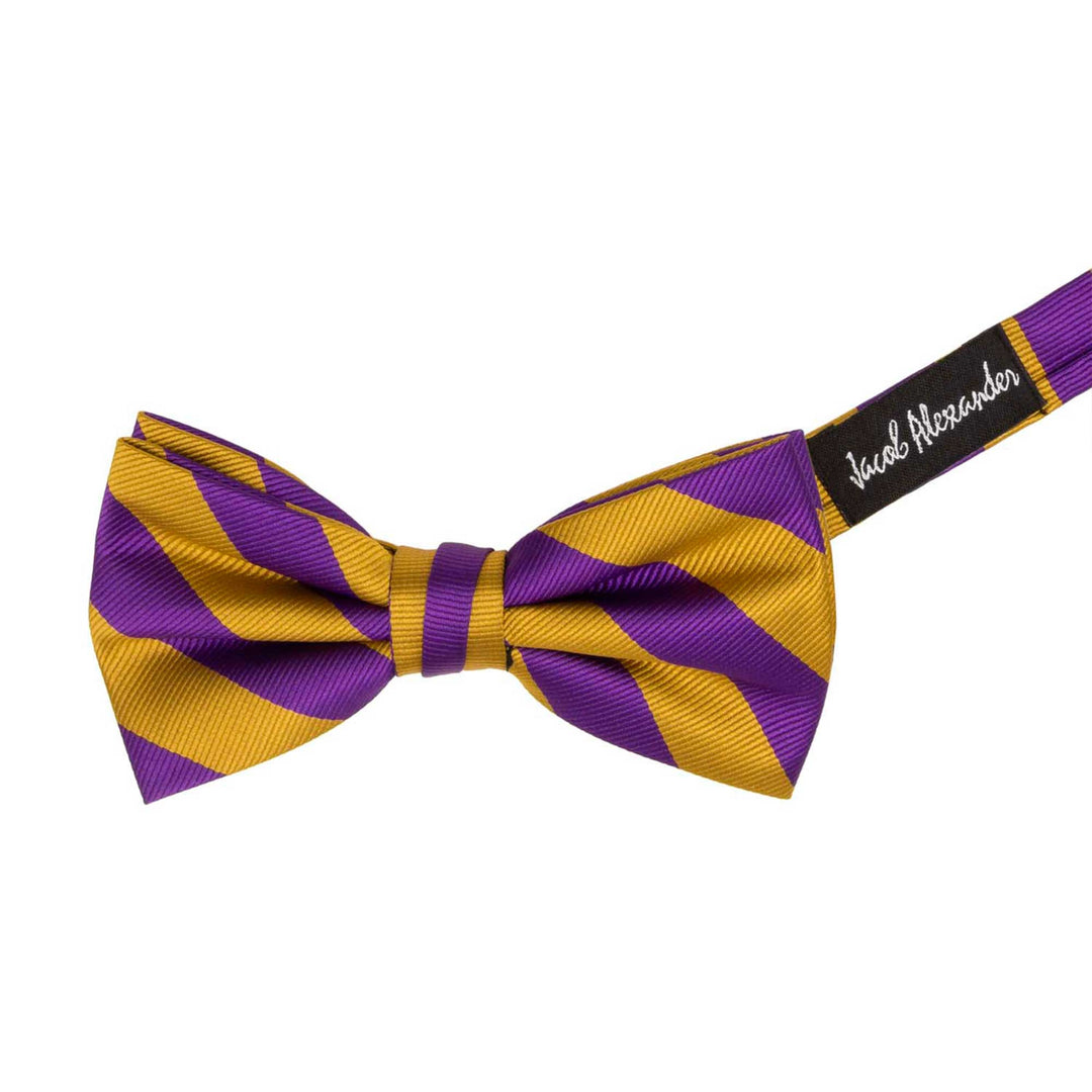 Woven Narrow Stripes Banded Bow Tie - Purple Gold