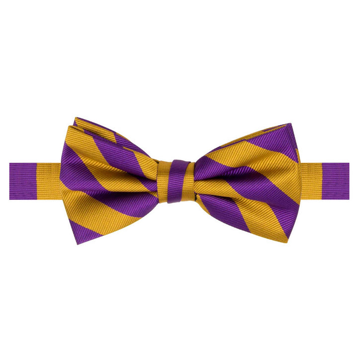 Woven Narrow Stripes Banded Bow Tie - Purple Gold
