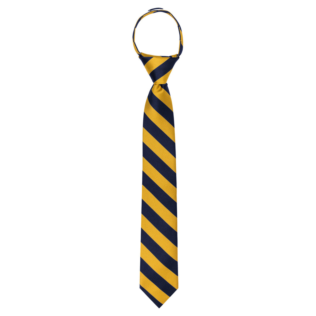 Kid's Narrow Stripes 14" Zipper Tie - Gold Navy