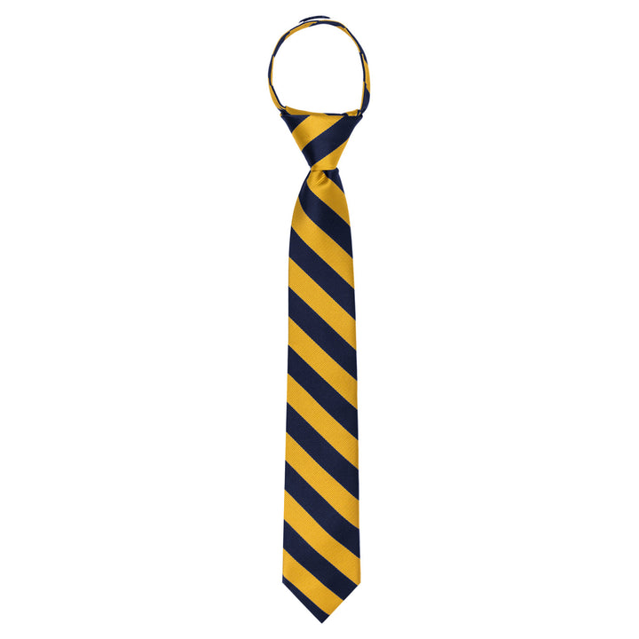 Kid's Narrow Stripes 14" Zipper Tie - Gold Navy