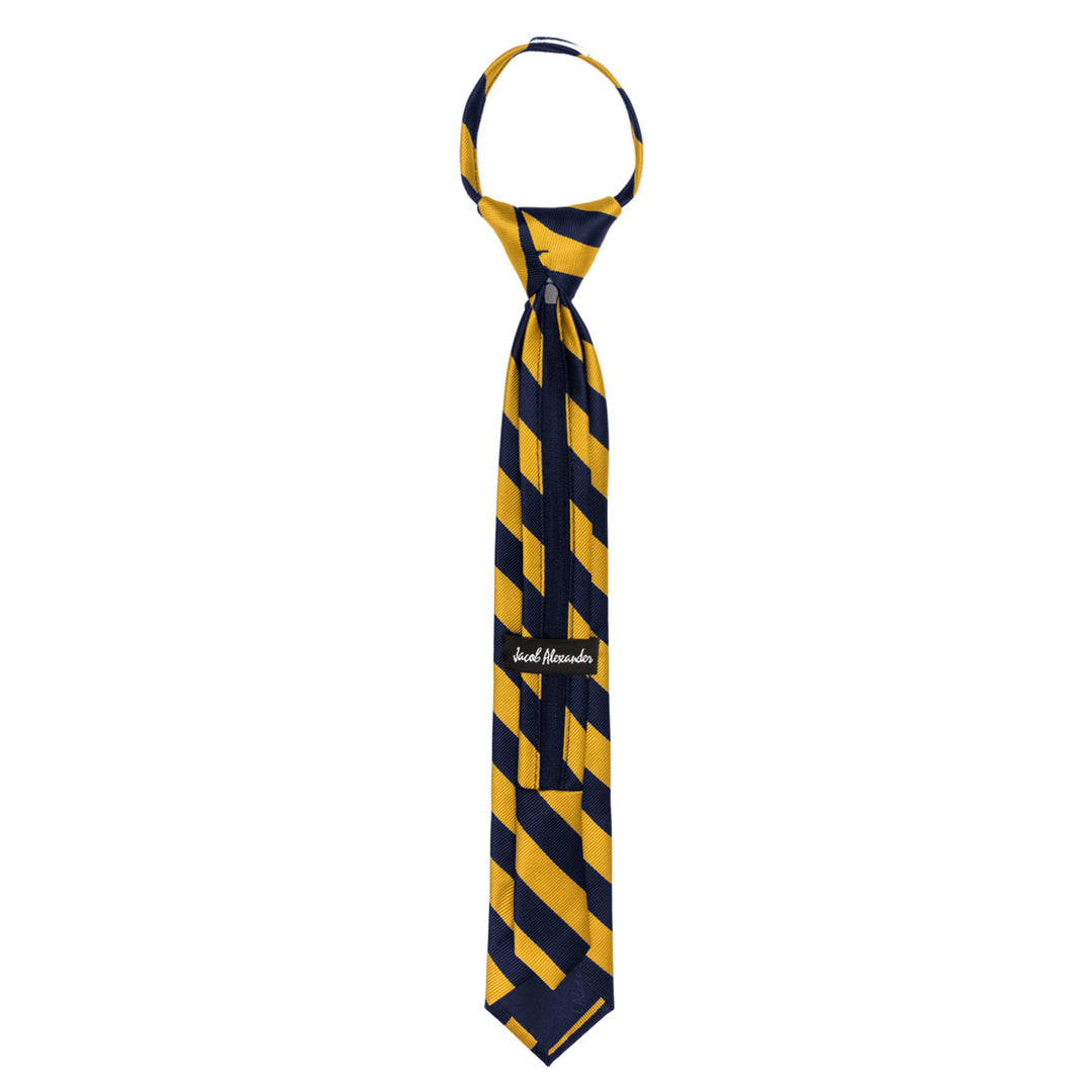 Kid's Narrow Stripes 14" Zipper Tie - Gold Navy