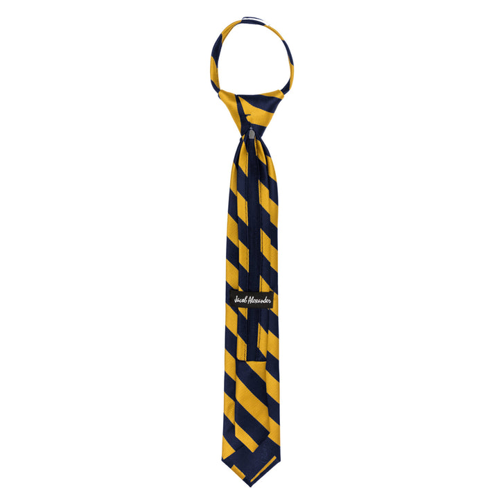 Kid's Narrow Stripes 14" Zipper Tie - Gold Navy