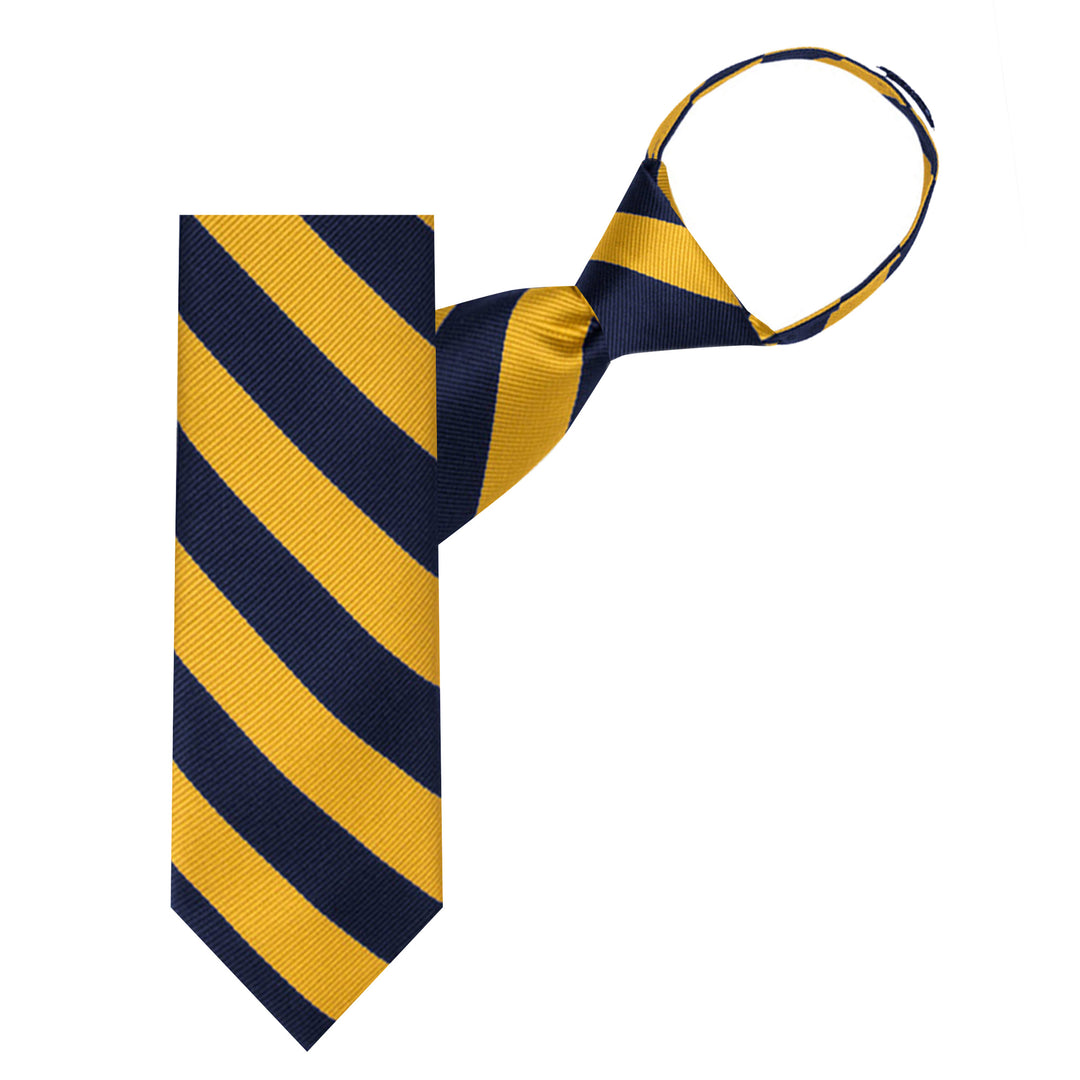 Kid's Narrow Stripes 14" Zipper Tie - Gold Navy
