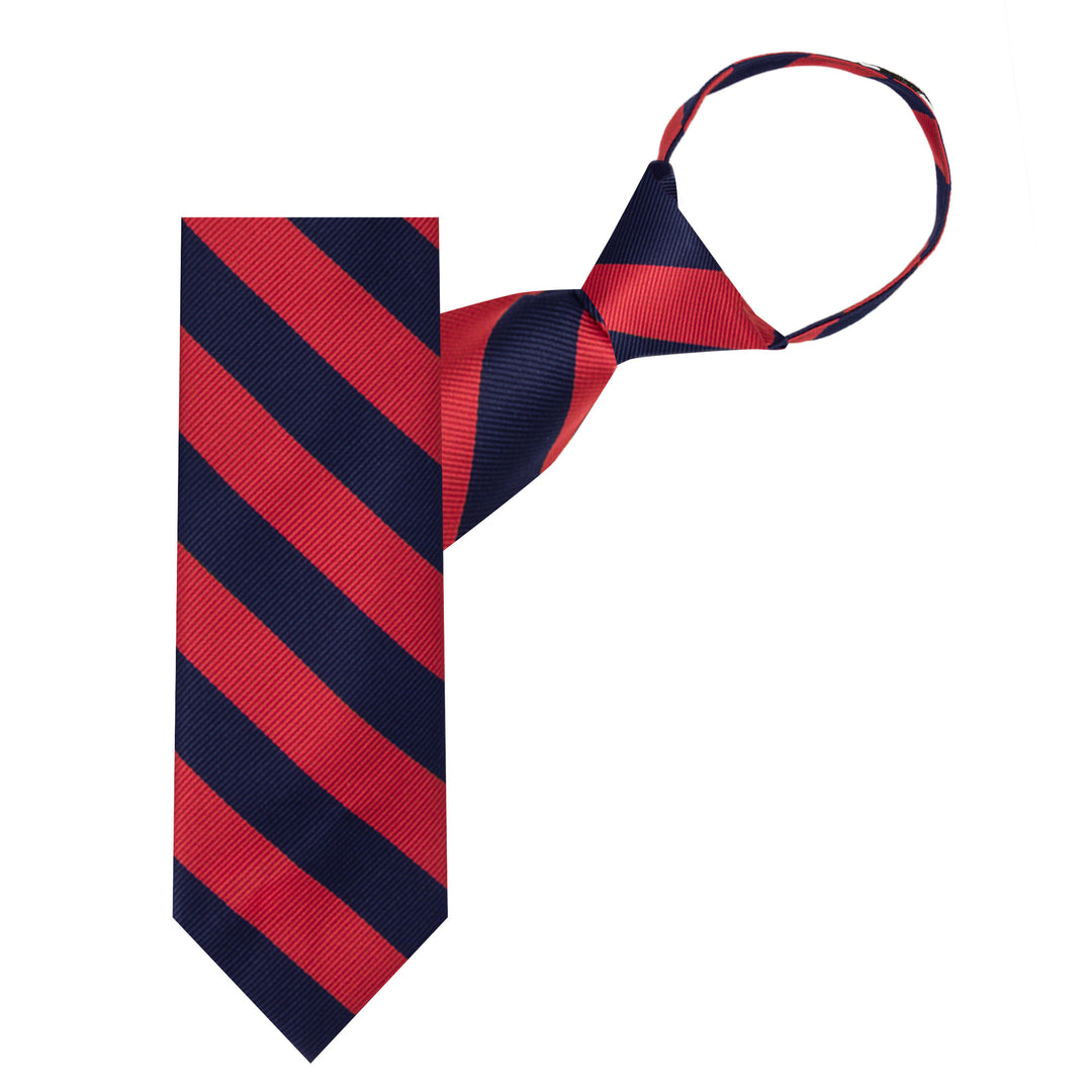 Kid's Narrow Stripes 14" Zipper Tie - Red Navy