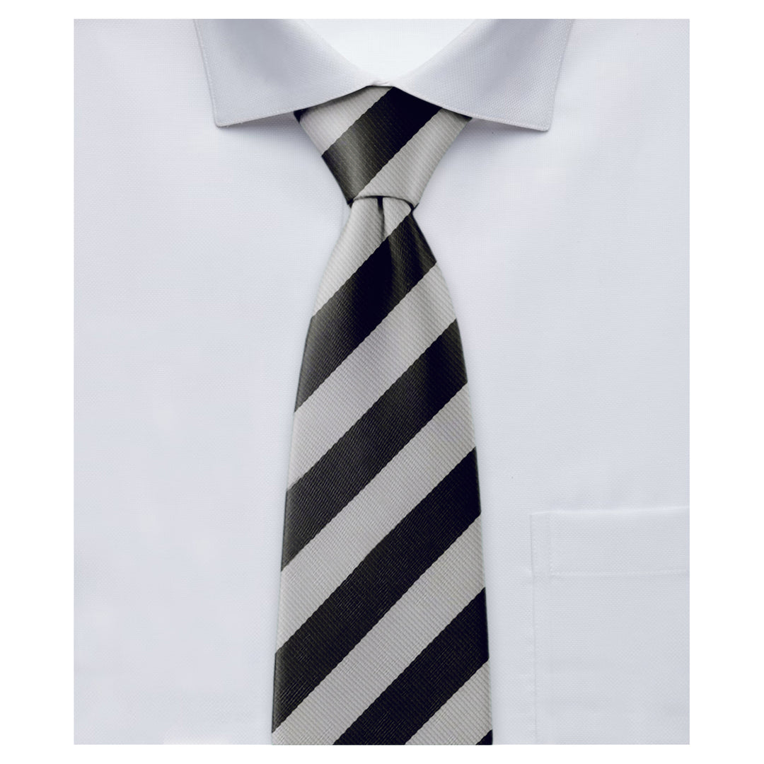 Narrow-Striped Tie - Silver Black