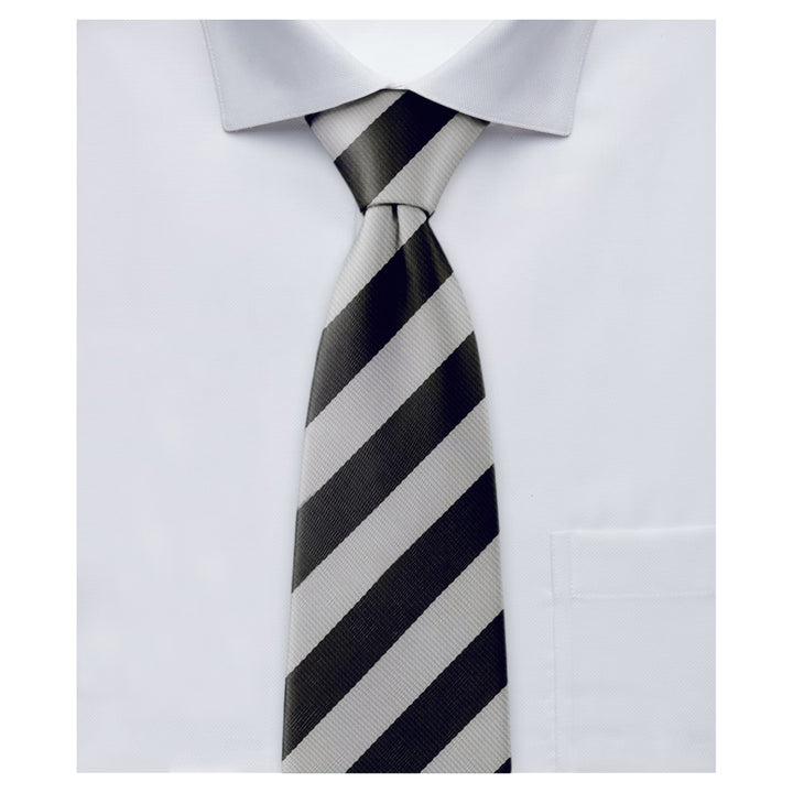 Narrow-Striped Tie - Silver Black