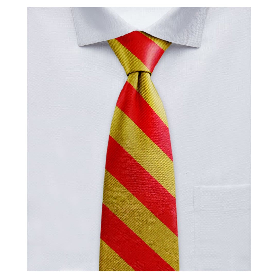 Silk Wide-Striped Tie - Gold Red