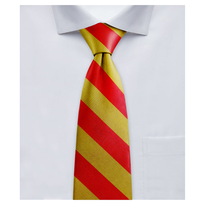 Silk Wide-Striped Tie - Gold Red