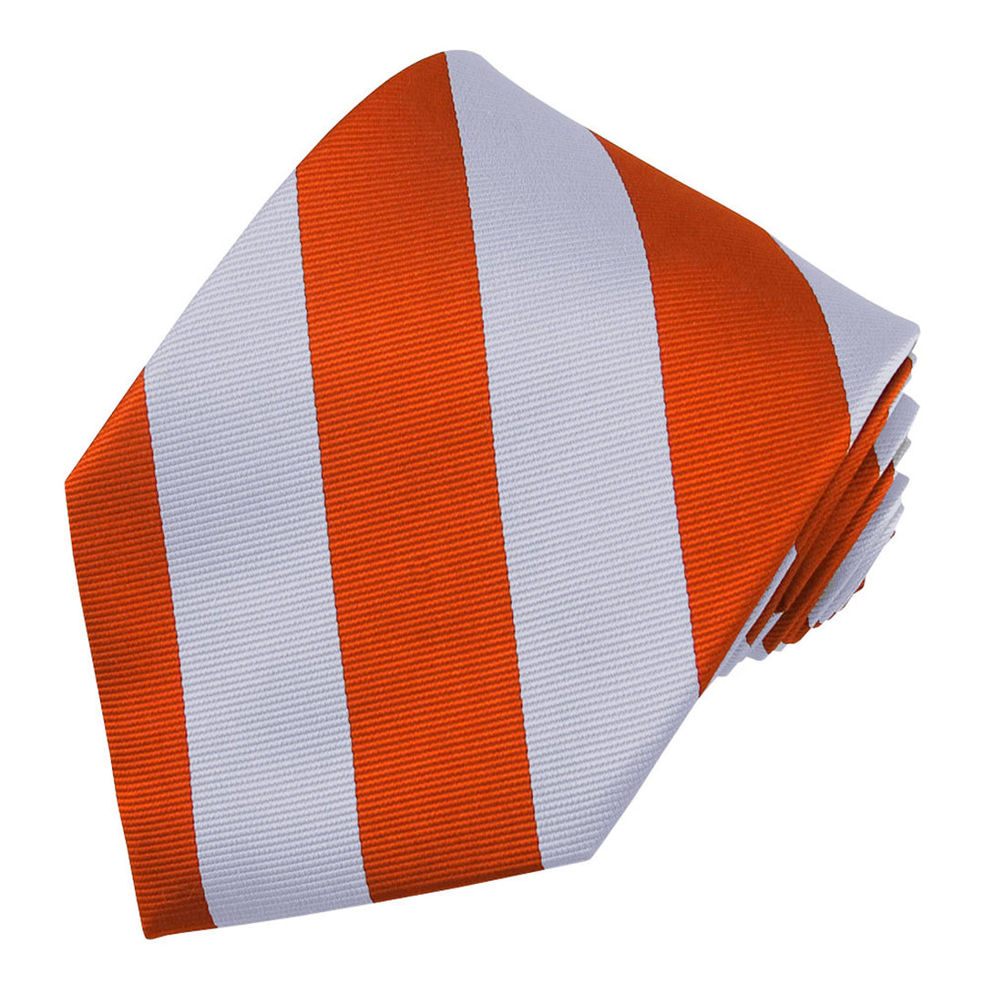 Silk Wide-Striped Tie - Orange Silver