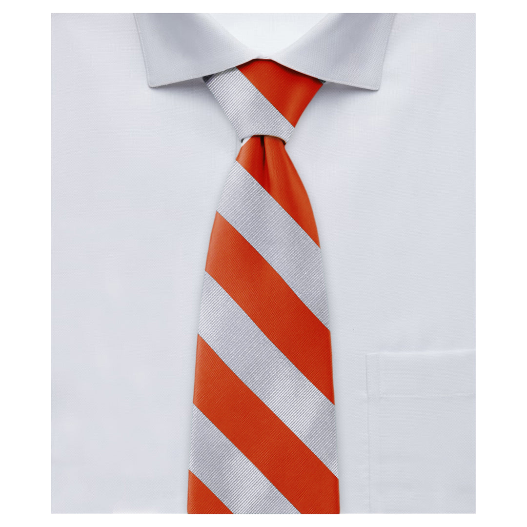 Silk Wide-Striped Tie - Orange Silver