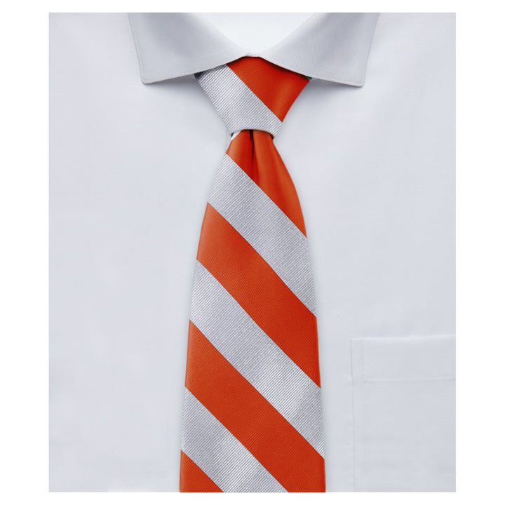 Silk Wide-Striped Tie - Orange Silver