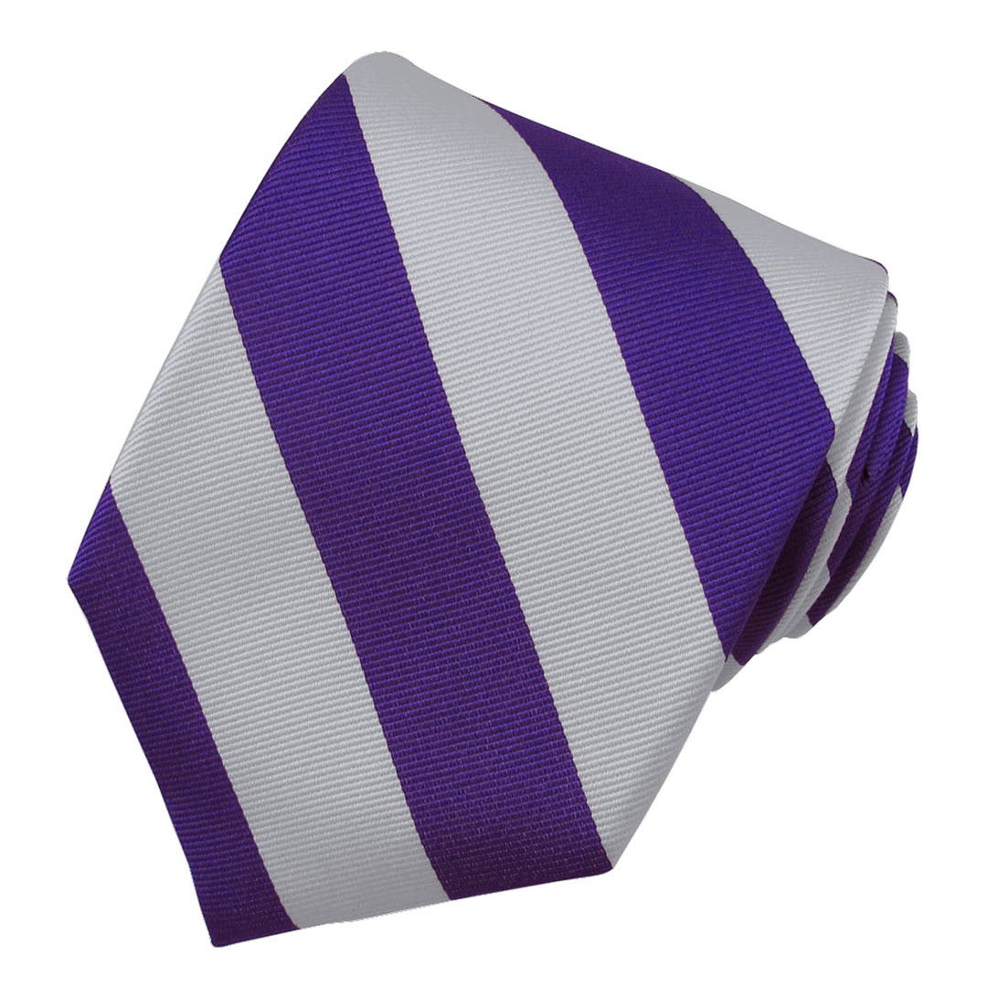 Silk Wide-Striped Tie - Purple Silver