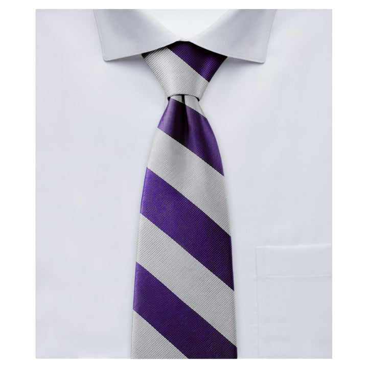 Silk Wide-Striped Tie - Purple Silver