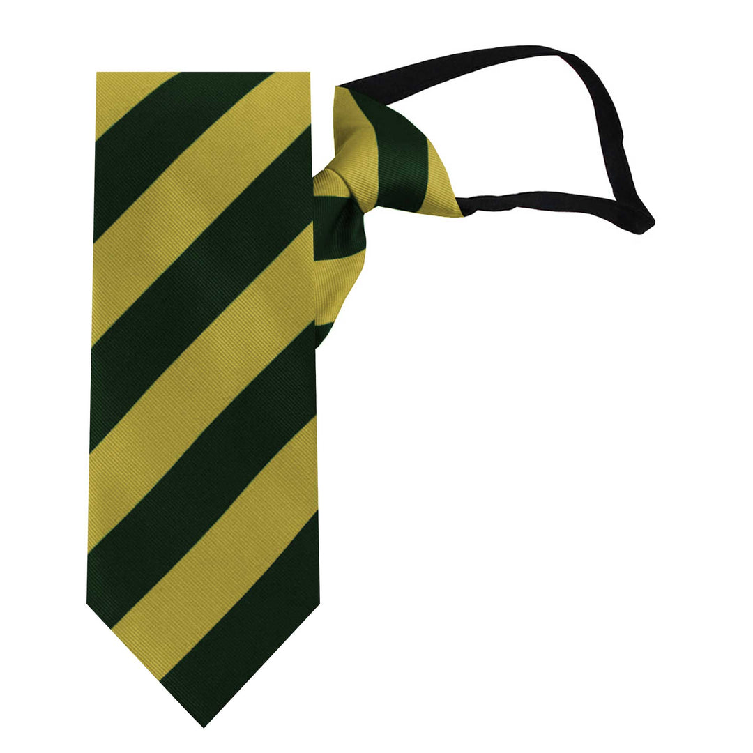 Silk Wide-Striped Zipper Tie - Dark Green Gold