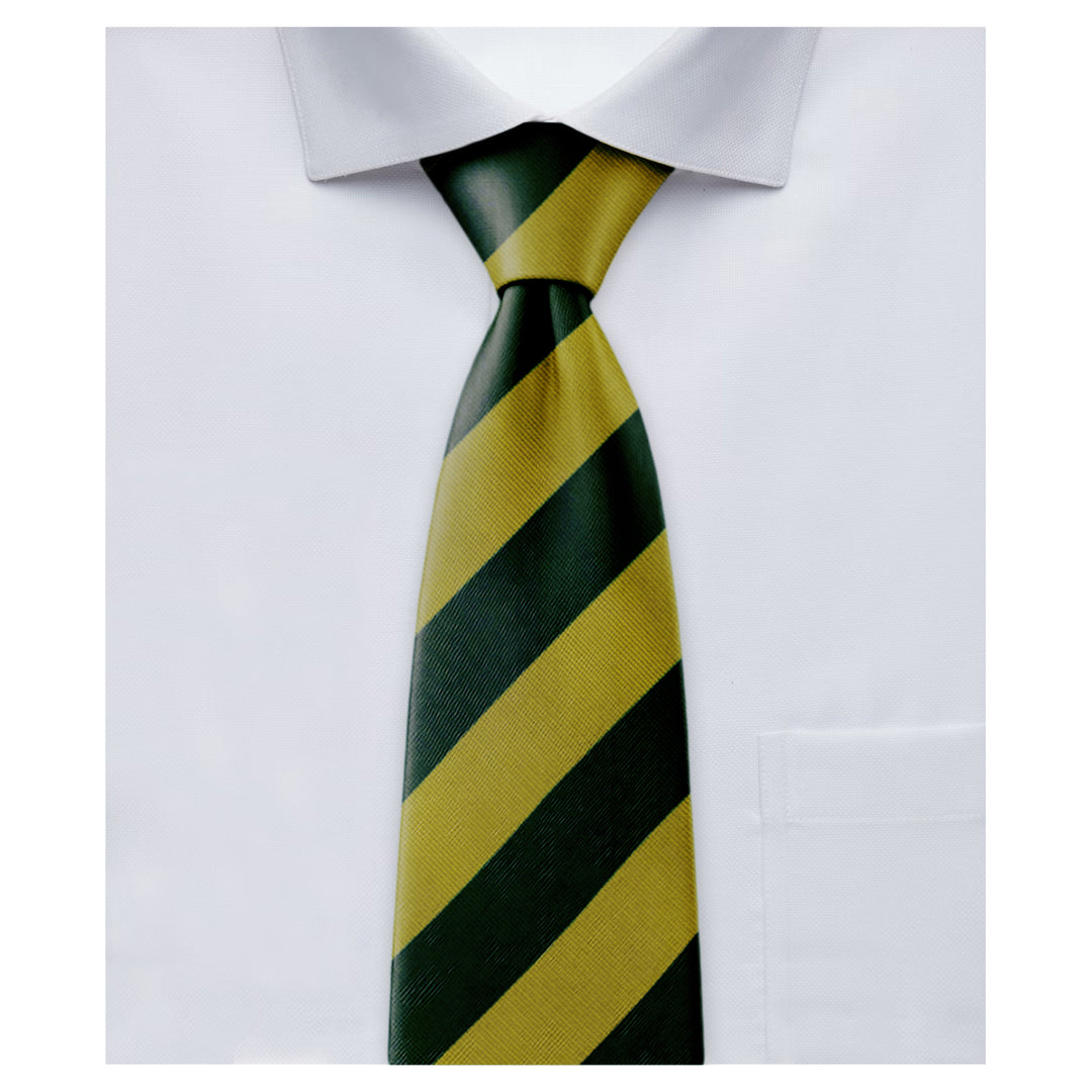 Silk Wide-Striped Zipper Tie - Dark Green Gold