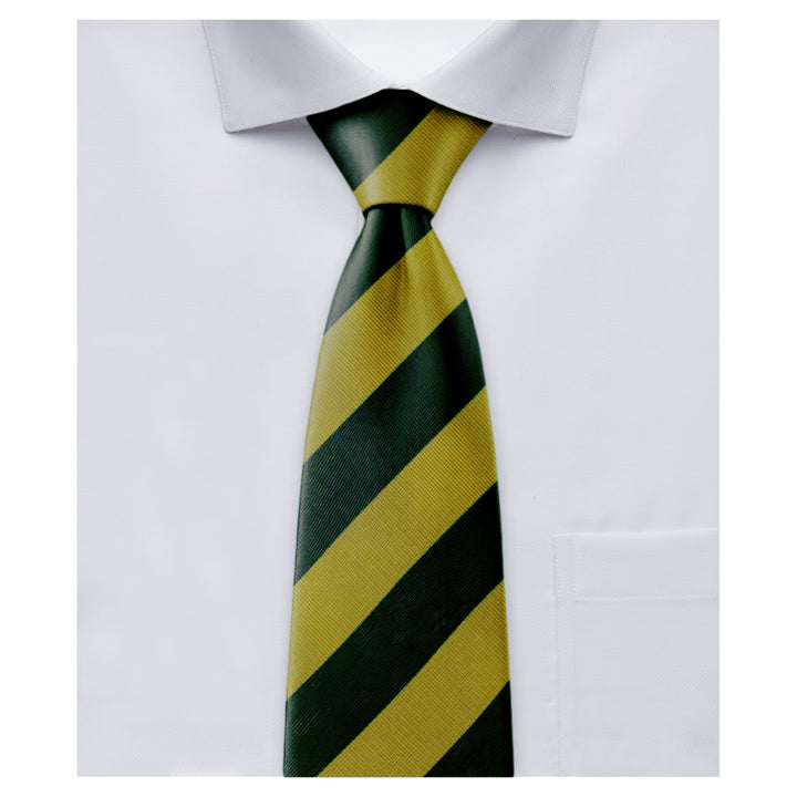 Silk Wide-Striped Zipper Tie - Dark Green Gold