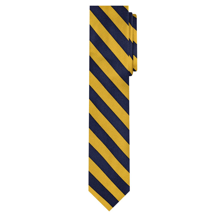 Woven Narrow-Striped Tie - Gold Navy