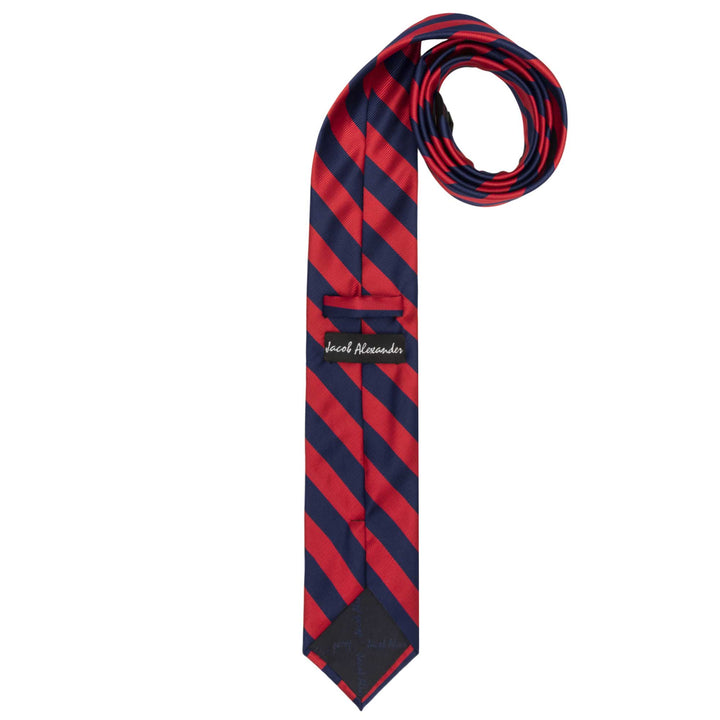 Woven Narrow-Striped Slim Tie - Red Navy