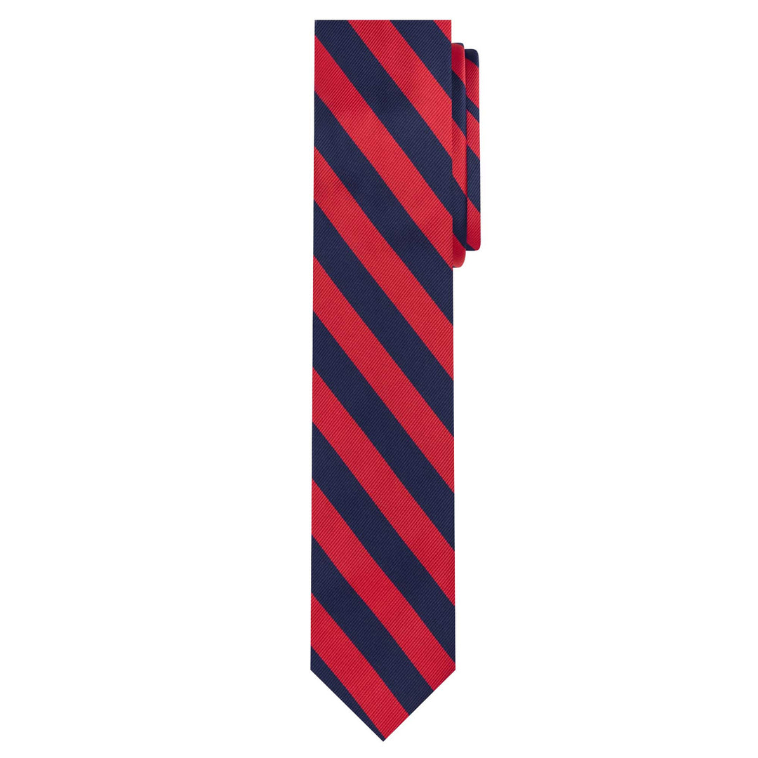 Woven Narrow-Striped Slim Tie - Red Navy