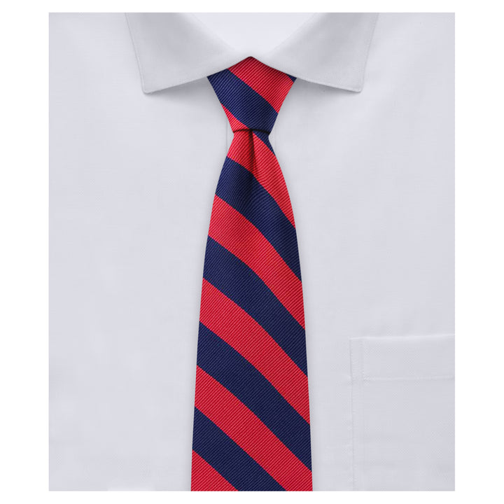 Woven Narrow-Striped Slim Tie - Red Navy