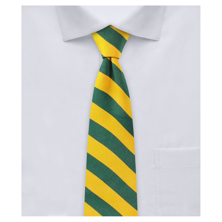 Woven Narrow-Striped Slim Tie - Green Gold