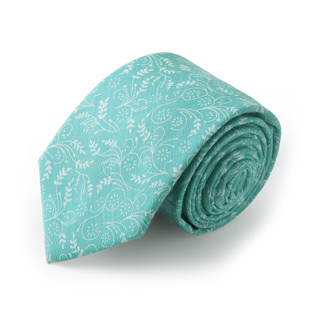 Floral Slim Tie - Turquoise