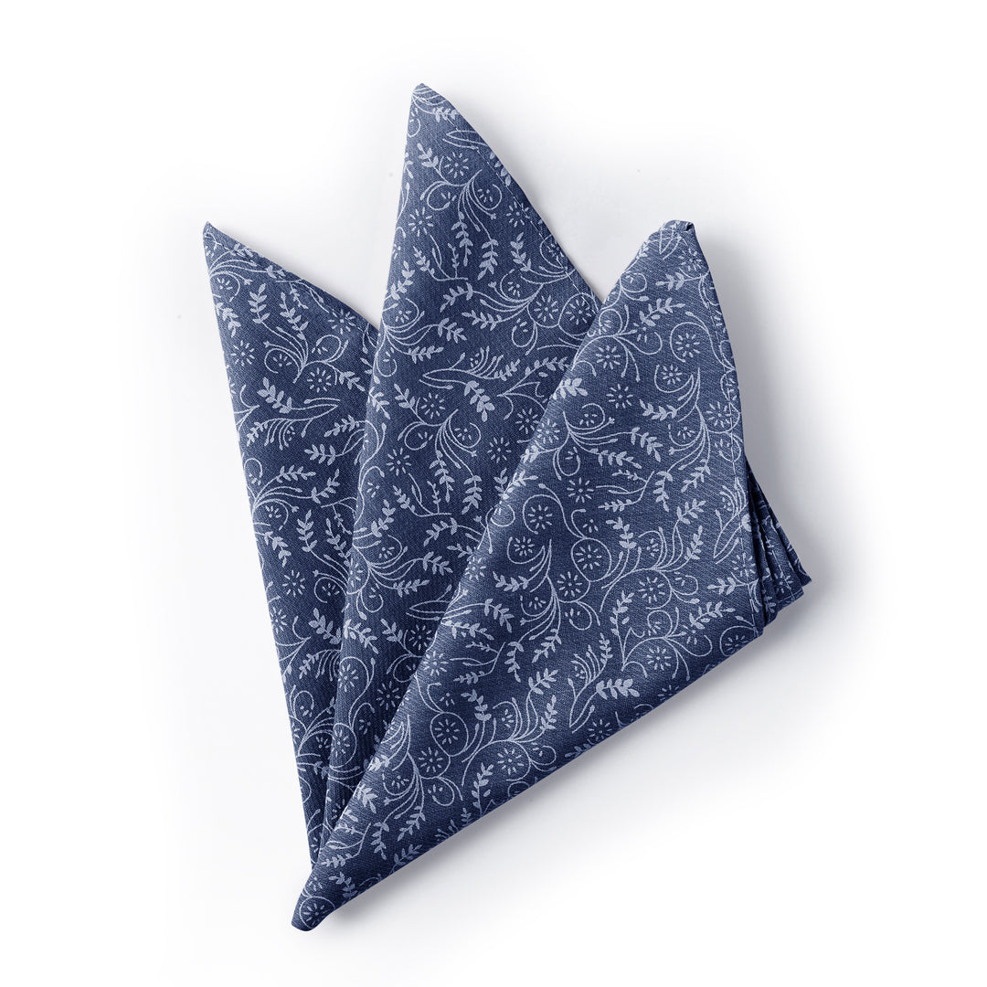 Floral Pocket Square - Slate Blue