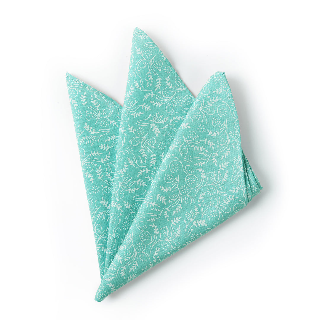 Floral Pocket Square - Turquoise