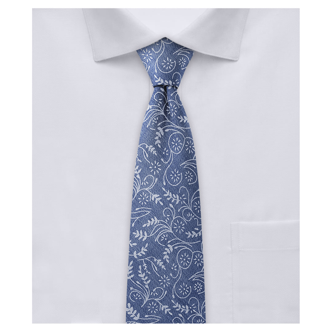 Floral Slim Tie - Slate Blue