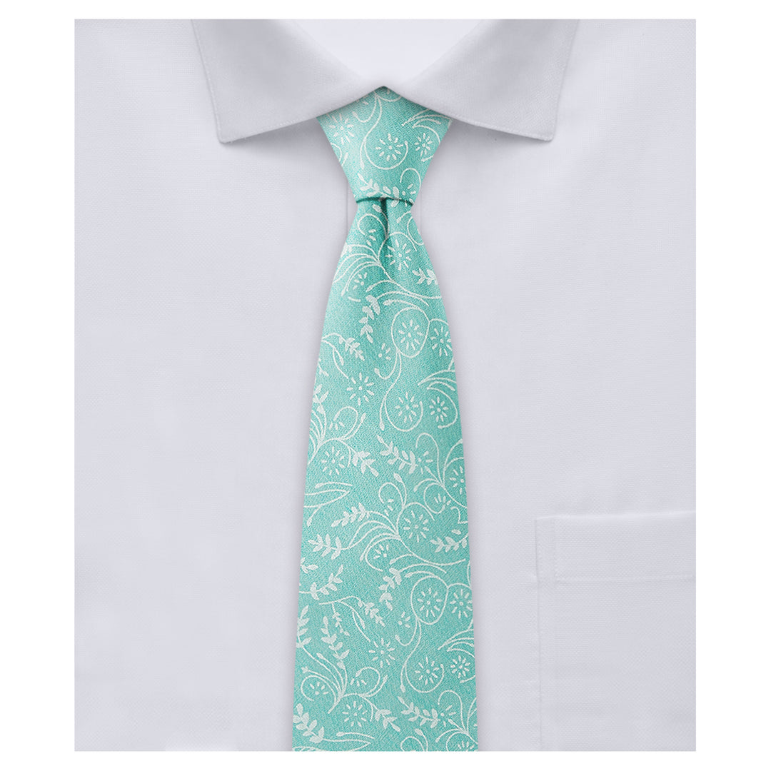 Floral Slim Tie - Turquoise