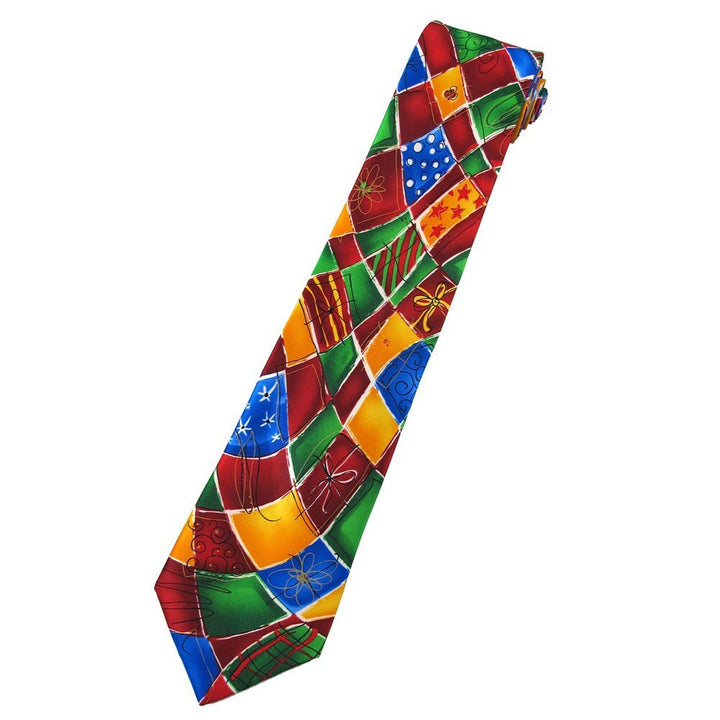 Jerry Garcia Silk Merry Christmas Abstract Boxes Festive Wrapped Gifts Tie