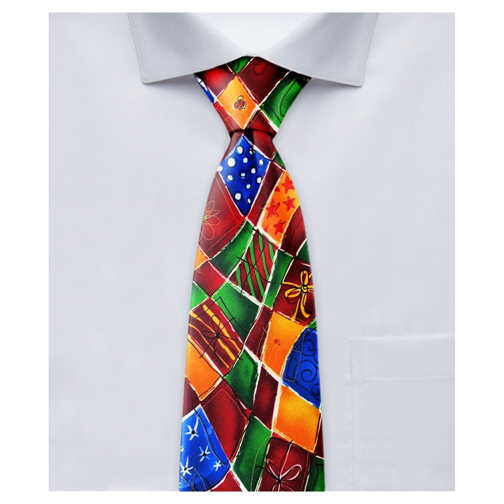 Jerry Garcia Silk Merry Christmas Abstract Boxes Festive Wrapped Gifts Tie