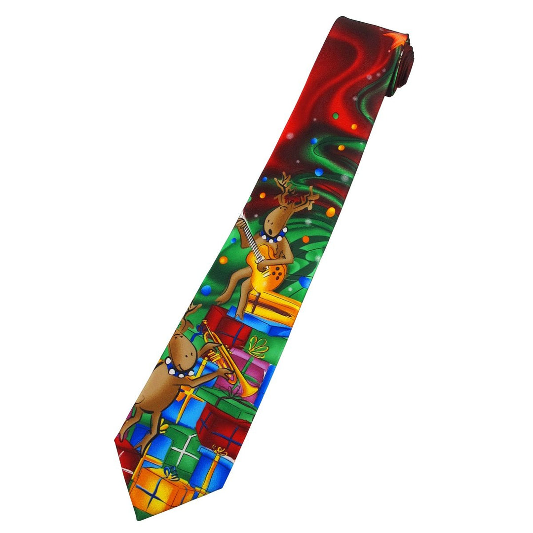 Jerry Garcia Dracula Claus Merry Christmas Tie - Reindeers with Guitar and Trumpet Gifts