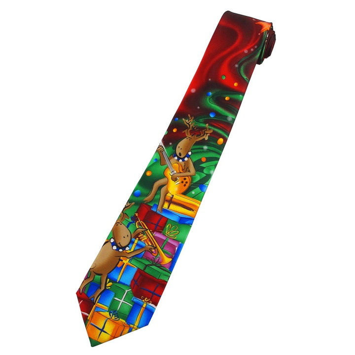 Jerry Garcia Dracula Claus Merry Christmas Tie - Reindeers with Guitar and Trumpet Gifts