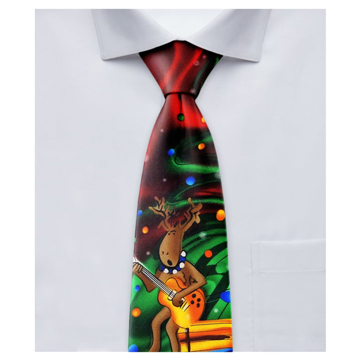 Jerry Garcia Dracula Claus Merry Christmas Tie - Reindeers with Guitar and Trumpet Gifts