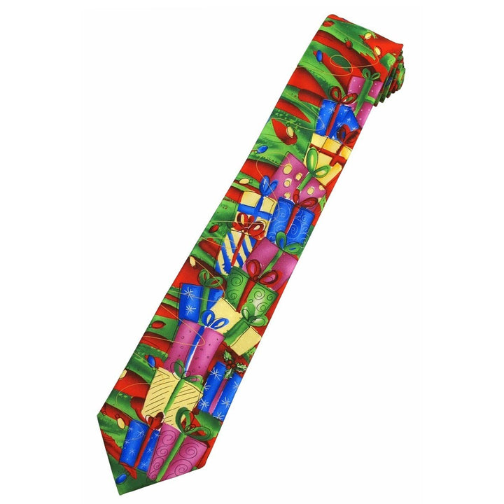 Jerry Garcia Silk Merry Christmas Wrapped Presents Gifts Tie - Red