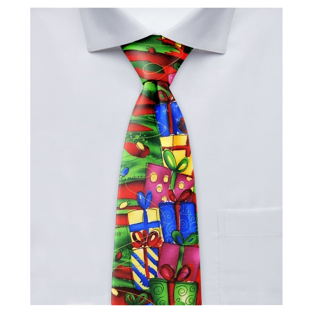 Jerry Garcia Silk Merry Christmas Wrapped Presents Gifts Tie - Red
