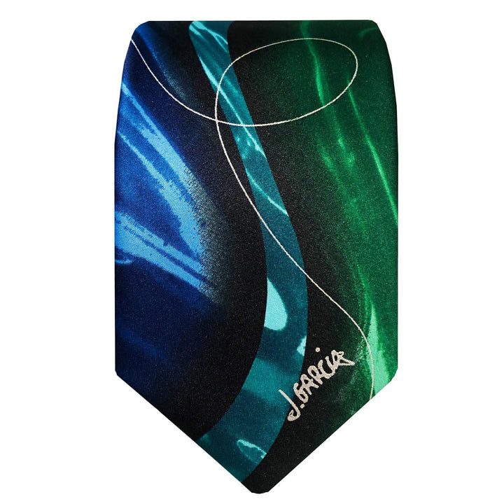 Jerry Garcia Butterfly Trap Line Swirls Extra Long Tie - Teal