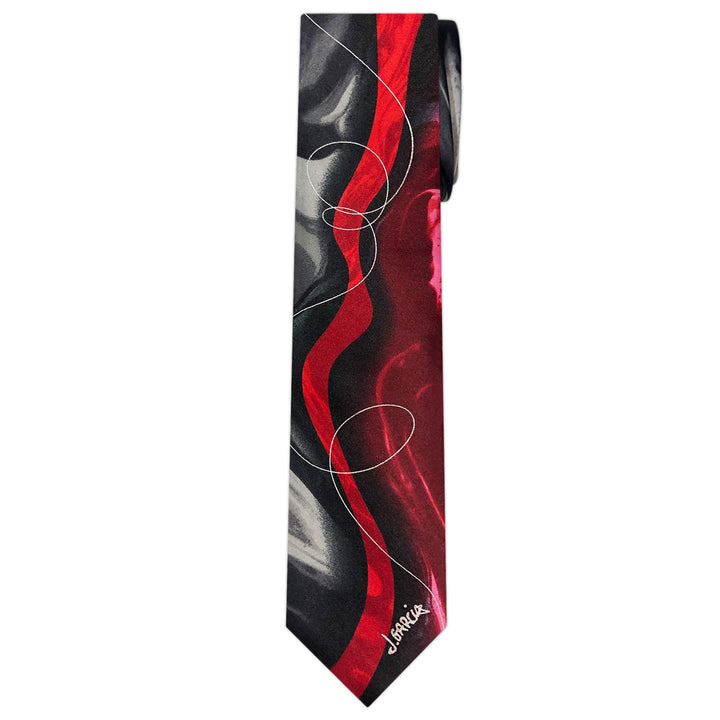 Jerry Garcia Butterfly Trap Line Swirls Extra Long Tie - Red