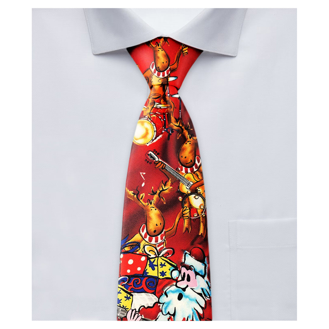 Jerry Garcia Christmas Santa Reindeer Extra Long Tie