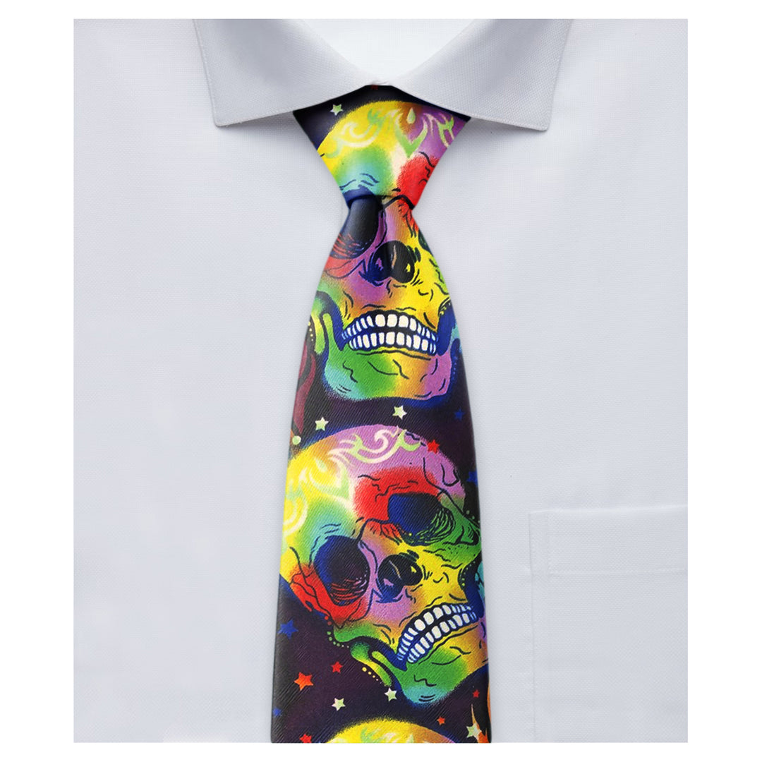 Jerry Garcia Halloween Flames Skulls Extra Long Tie