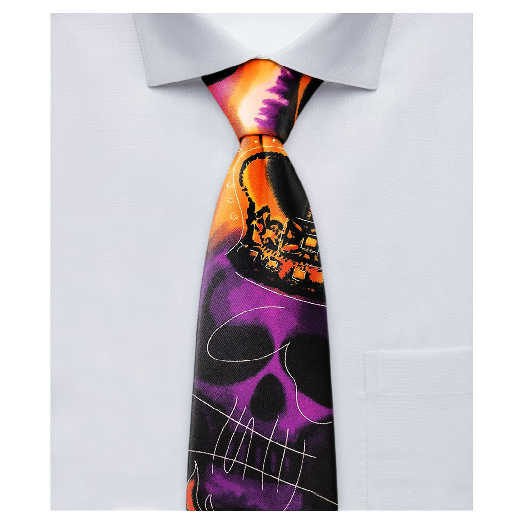 Jerry Garcia Halloween Purple Skull Extra Long Tie