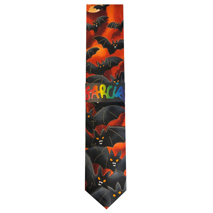 Jerry Garcia Halloween Flying Bats Extra Long Tie