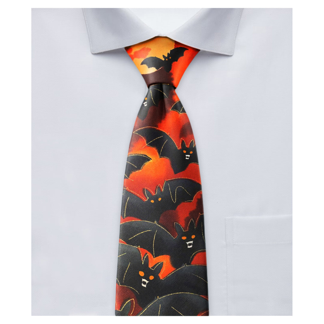 Jerry Garcia Halloween Flying Bats Extra Long Tie