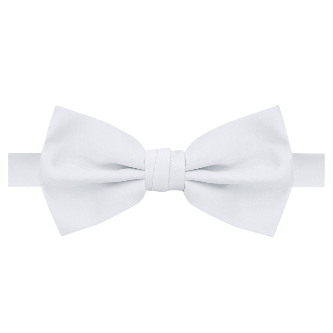 Wedding Men's Solid Banded Bow Tie - White